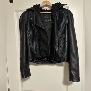 Black hooded leather jacket